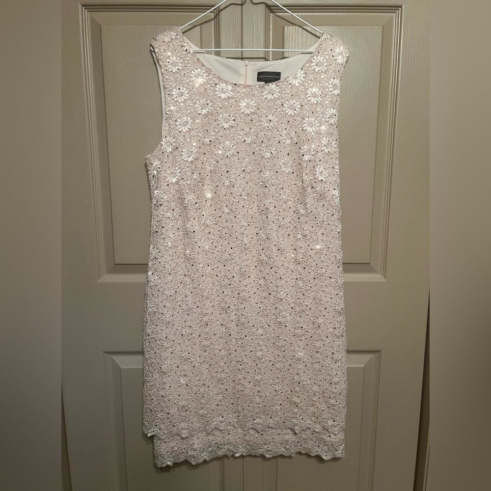 Connected Apparel Cream Sheath Formal Mini Dress